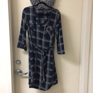 Navy Plaid Wrap Dress
